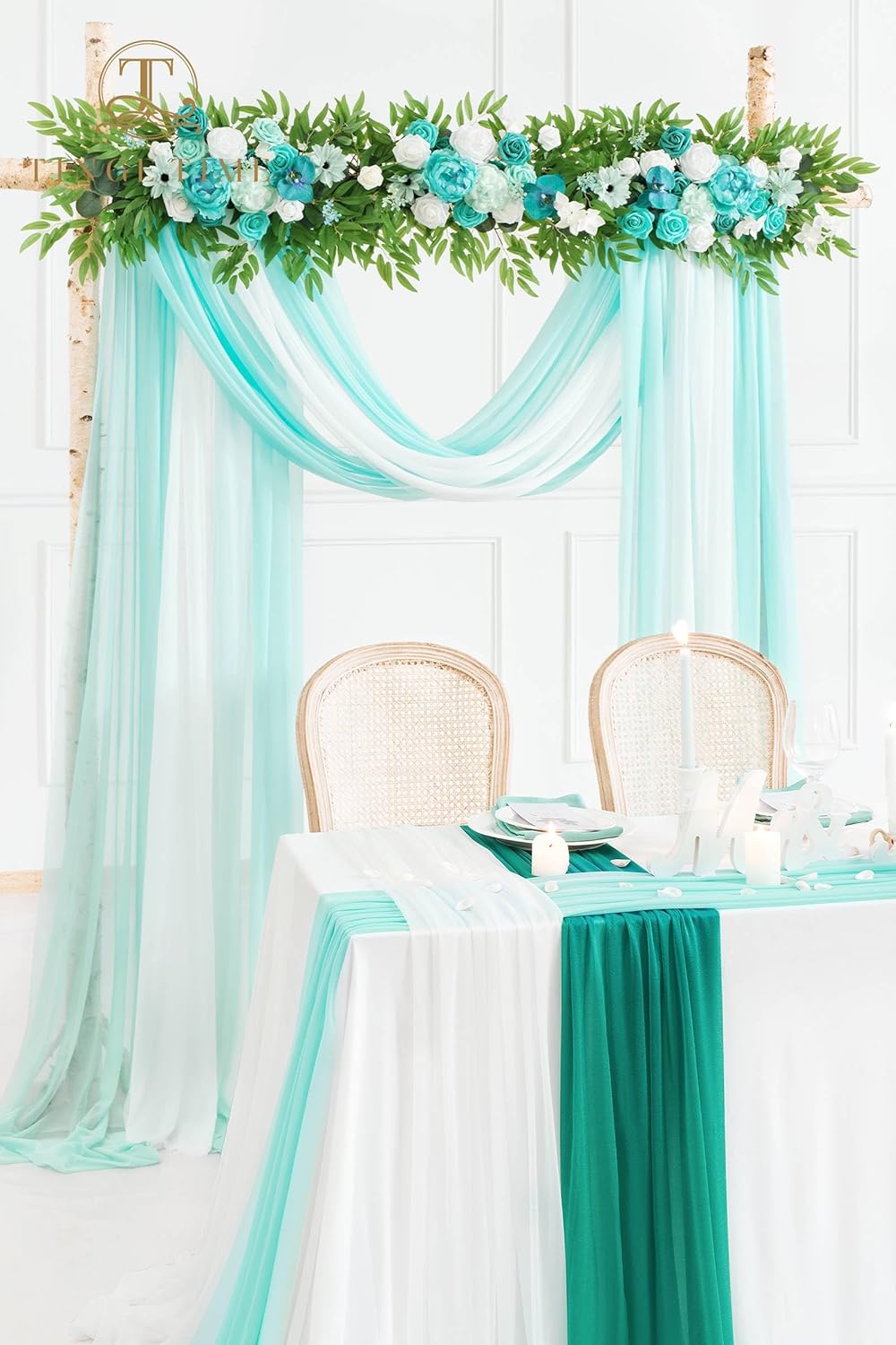 TINGE TIME 3 Panels Wedding Arch Draping Fabric, 30" x 20ft Dark Teal Chiffon Fabric Drapery Sheer Backdrop Curtain for Weddings Ceremony Party Decoration, Wedding Arch Drapes for Weddings Ceremony