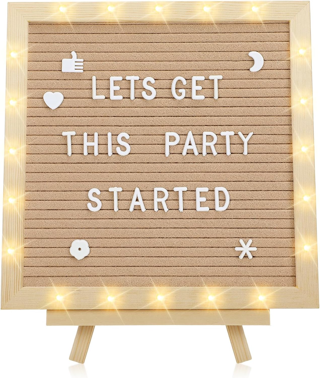 Light up Changeable Felt Letter Board Sign with LED Lights - 10×10" Message Board & Wood Stand & 450 Letters, for Halloween/Birthday/Event/Pregnancy/Baby Announcement/Home Wall Decor Gifts, Camel