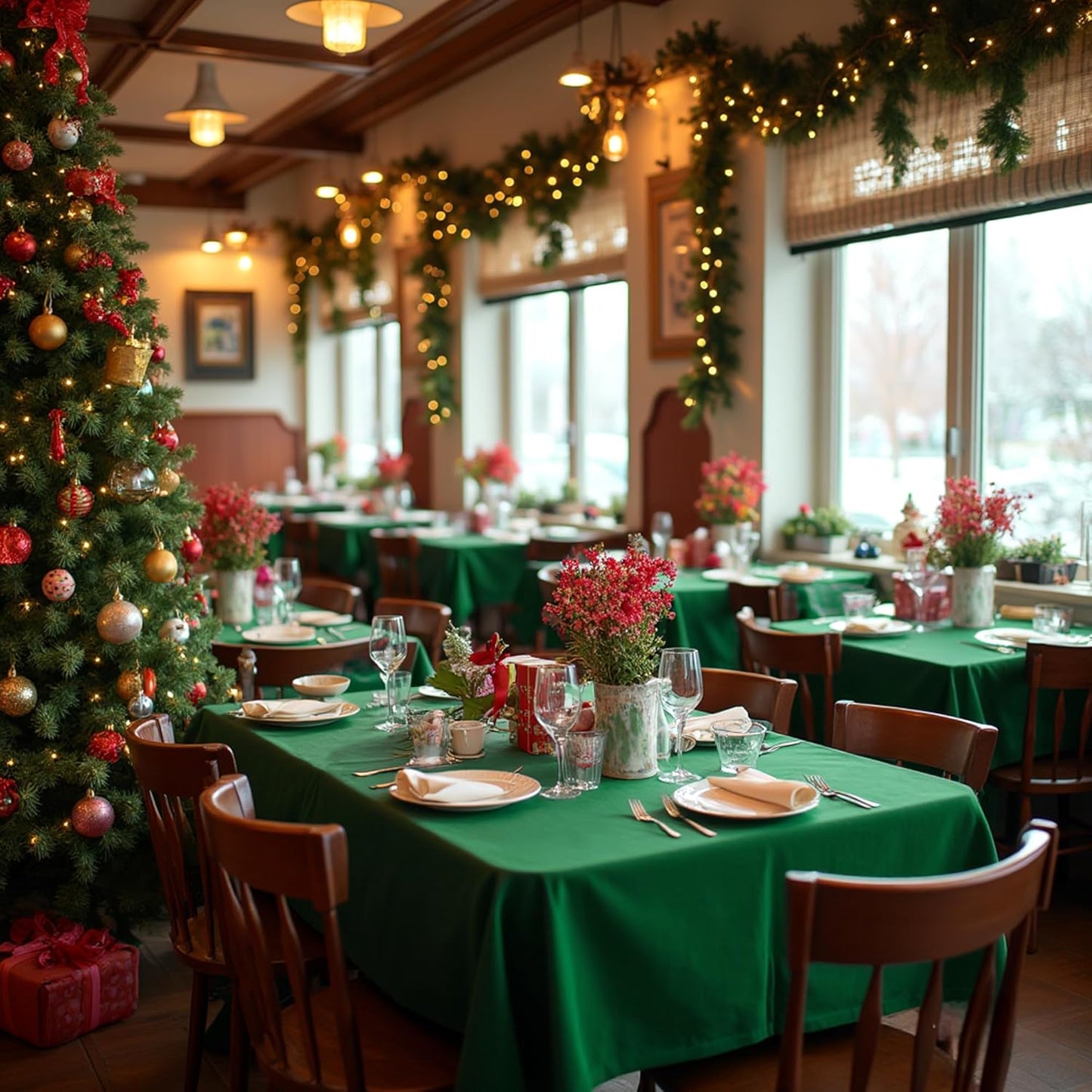 sancua Square Tablecloths 60x60 Inch Hunter Green, 2 Pack - Fabric Table Cloth for Square or Round Tables, Washable Polyester Table Cover for Christmas Dinner, Holiday Party, Display Tables