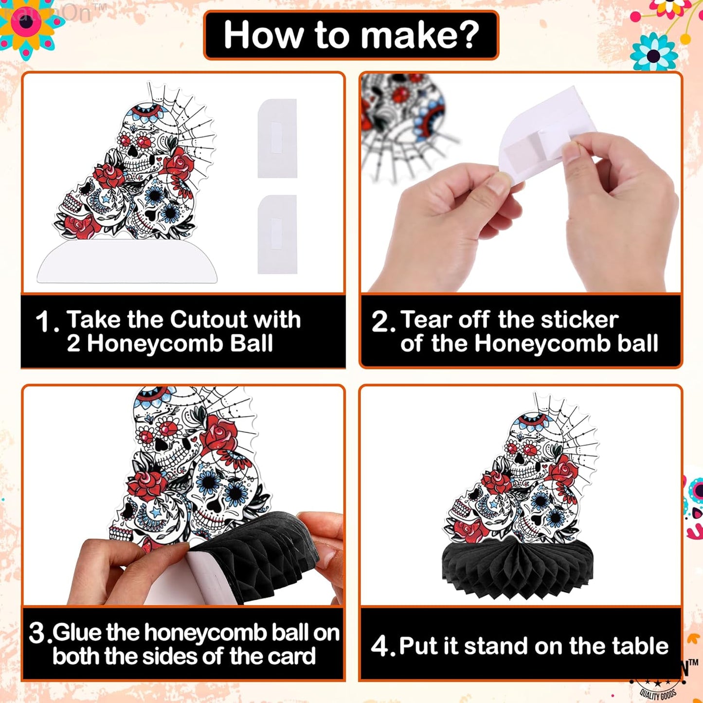 KatchOn, Day of The Dead Centerpieces - Pack of 12 | Halloween Centerpieces, Day of The Dead Decorations | Halloween Honeycomb, Day of The Dead Halloween Decorations | Dia De Los Muertos Decorations