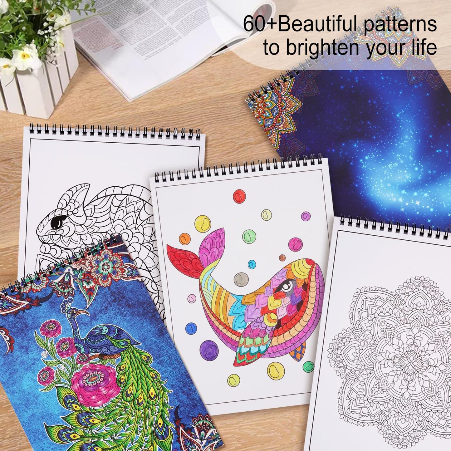 Bondream 3 Pack Adult Coloring Books,Flower,Mandalas &Animal Patterns and Designs for Adults Relaxation,Coloring Books for Women to Relax, Anxiety and Depression