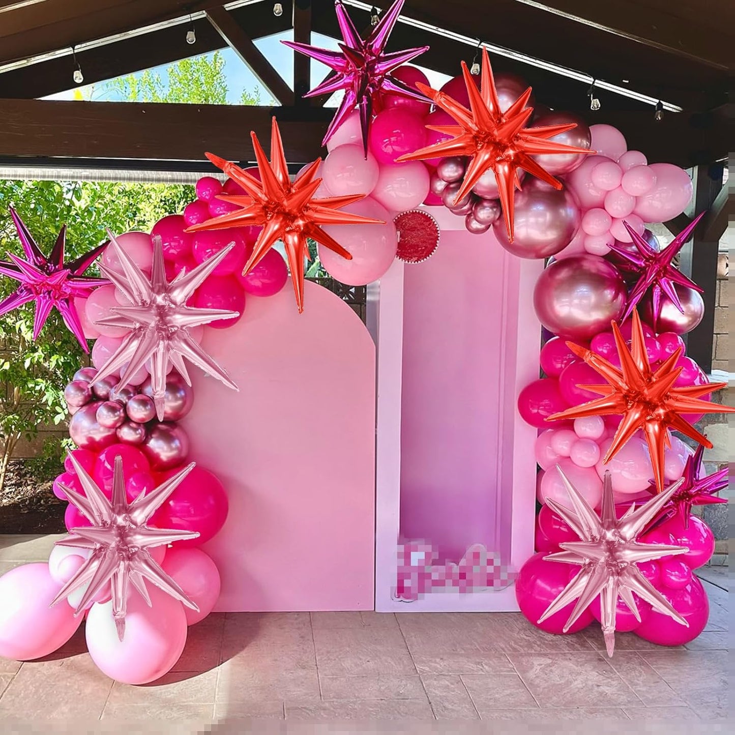 Hot Pink Red Star Balloons,9Pcs 22Inch Pink Red Explosion Spike Cone Helium Polyester Film Star Foil Balloons for Birthday Anniversary Baby Shower Valentine's Day Disco Party Decorations