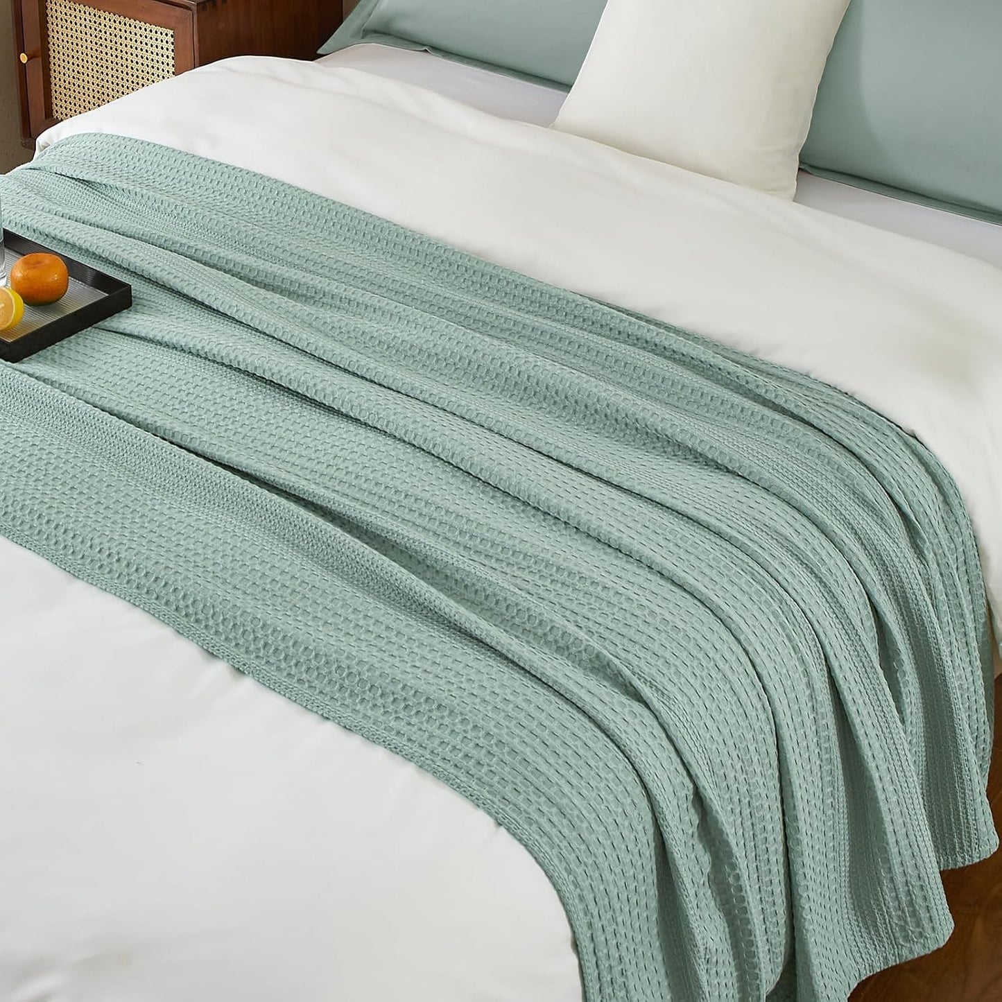PHF Lightweight Waffle Weave Blanket Queen Size, Breathable & Ultra Soft, 90"x 90" Soft & Cozy Thin Blanket for All Season & Hot Sleepers, Bed, Home Decor - Aqua Gray