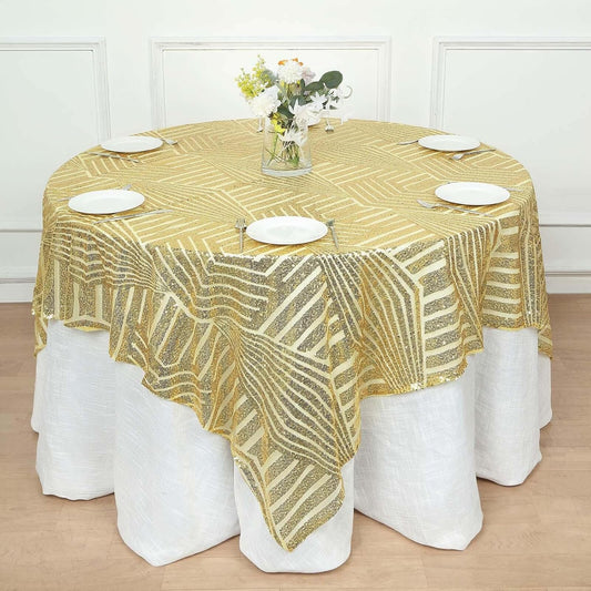 Efavormart 72" Gold Sparkly Sequin Geometric Tulle Square Table Overlay