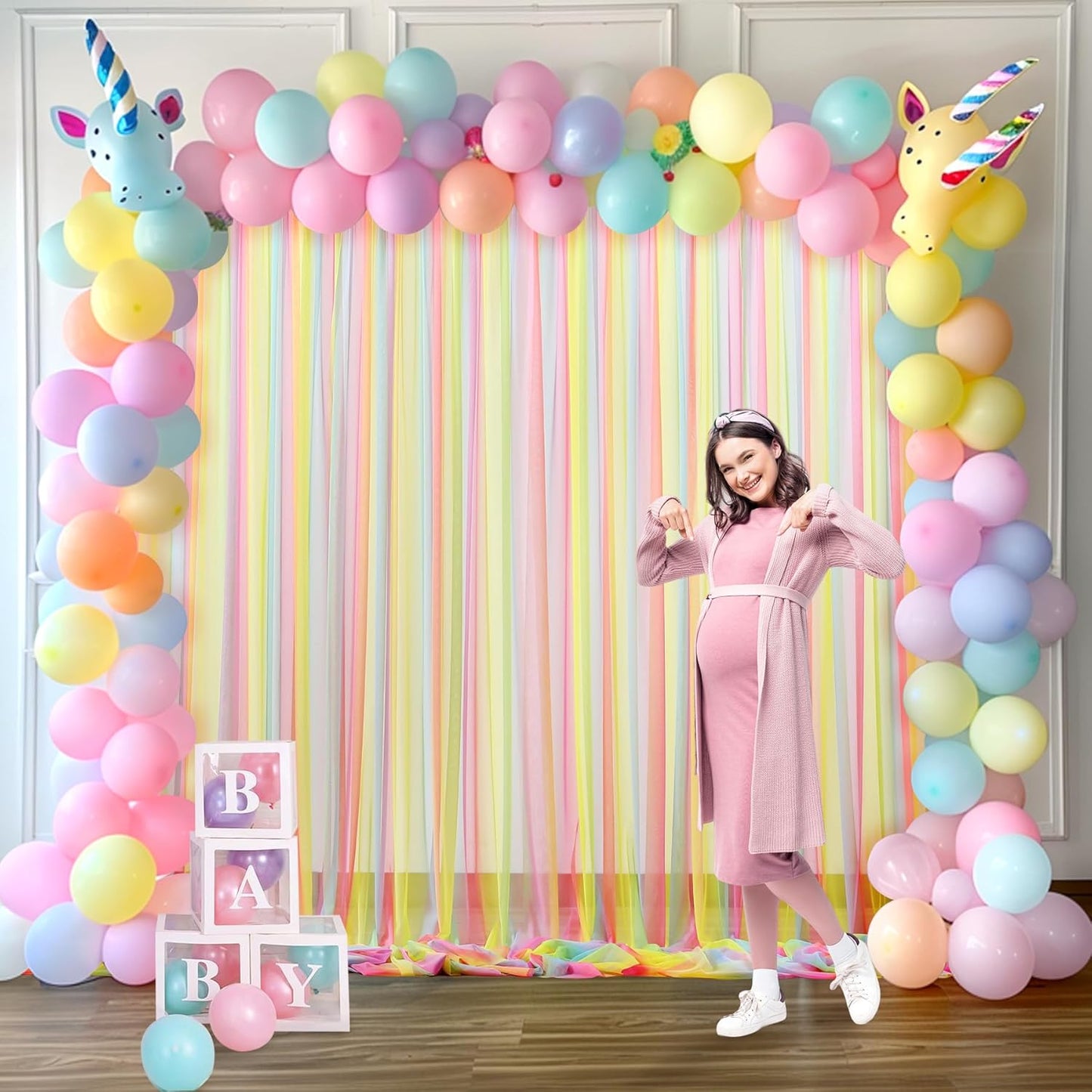 Rainbow Tulle Backdrop Curtain for Birthday Party10ft x 8ft Rainbow Sheer Backdrop Curtains for Unicorn Birthday Baby Shower Girls Photo Shoot Decorations 2 Panels 5ft x 8ft