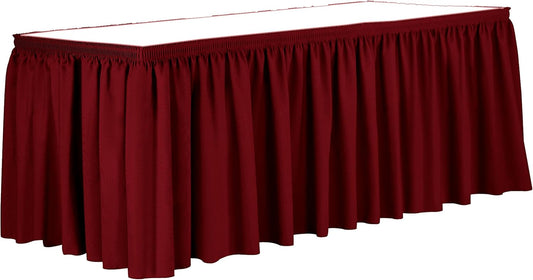 Ultimate Textile Pleat Polyester Fabric Table Skirt - Machine Washable Flame Resistant with Clips for Events, Weddings & Trade Shows, Cut & Sewn in Paterson, NJ - Holiday Red, 7' Shirred Pleat