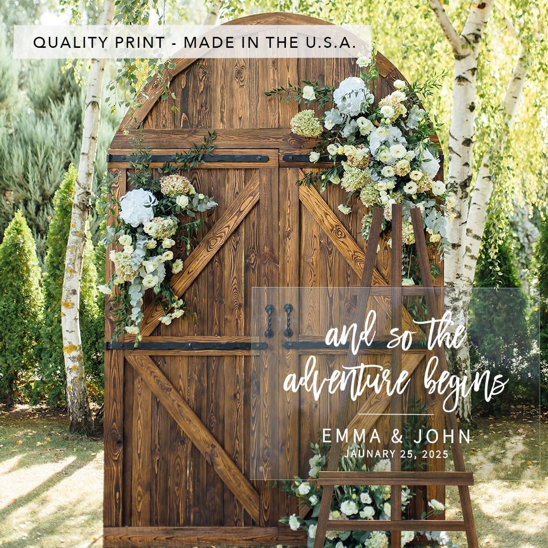 Andaz Press Custom Large Wedding Acrylic Sign, 16 x 24 Inches, The Adventure Begins, Personalized Sign, Welcome Sign For Modern Wedding Decor Welcome To Our Beginning