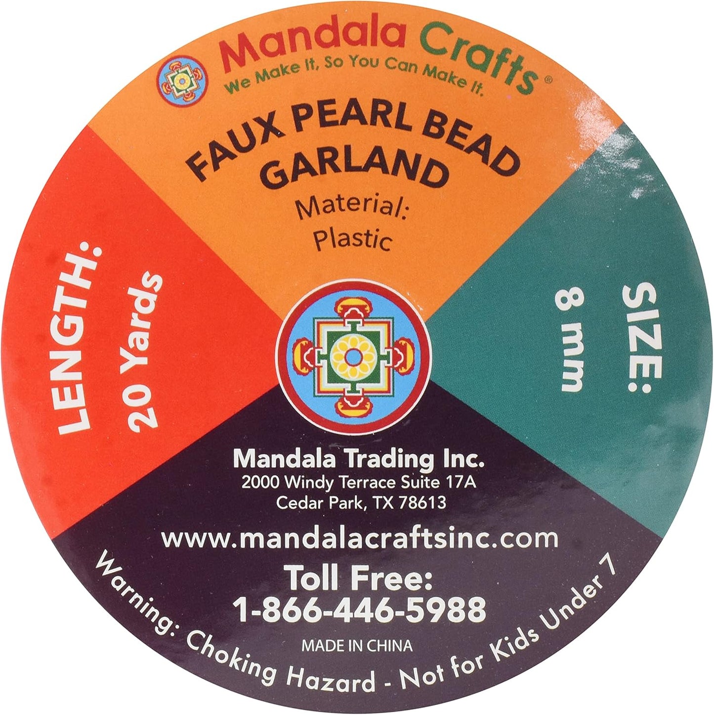 Mandala Crafts 8mm Faux Orange Pearl Beads Roll - 20 Yards Strand of Fake Pearls Chain Garlands Spool String for Christmas Tree, Wedding, Party, Vases, DIY Decoration