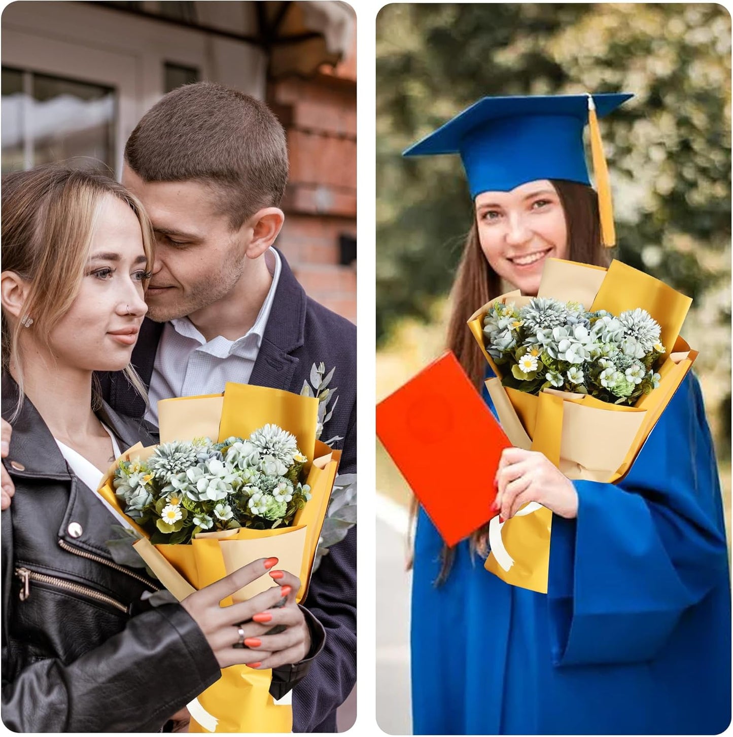 BEISHIDA 20Pcs Gold and Kahki Double Sided Floral Wrapping Paper Matte Waterproof Flower Bouquet Wrapping Paper for Floral Wrap Florist Packing Supplies Birthday Valentine's Christmas Gift Wrapping