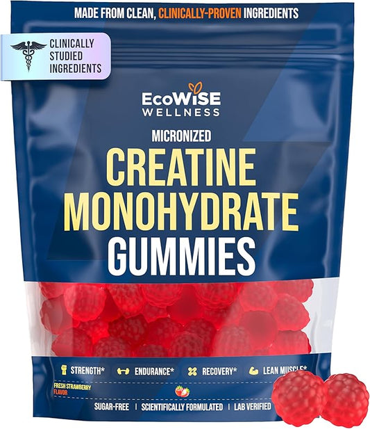 Creatine Monohydrate Gummies 5000 mg, Fresh Strawberry Flavor, 120 Sugar-Free Vegan Chews, Creatine Supplement for Daily Routine