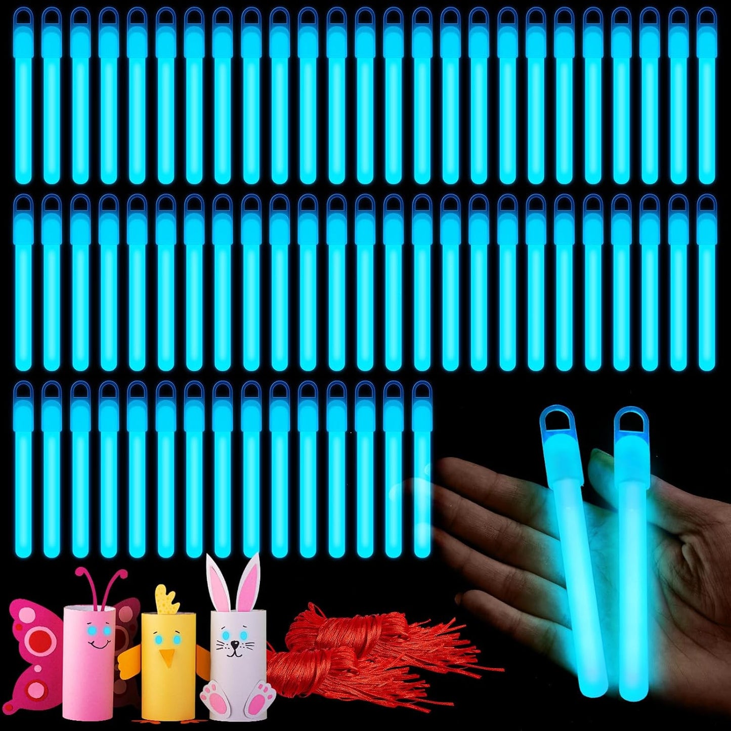 Lewtemi 4" or 6" 100 Pack Bright Glow Sticks Bulk, Glow in The Dark Party Supplies Birthday and Holidays Party Favors