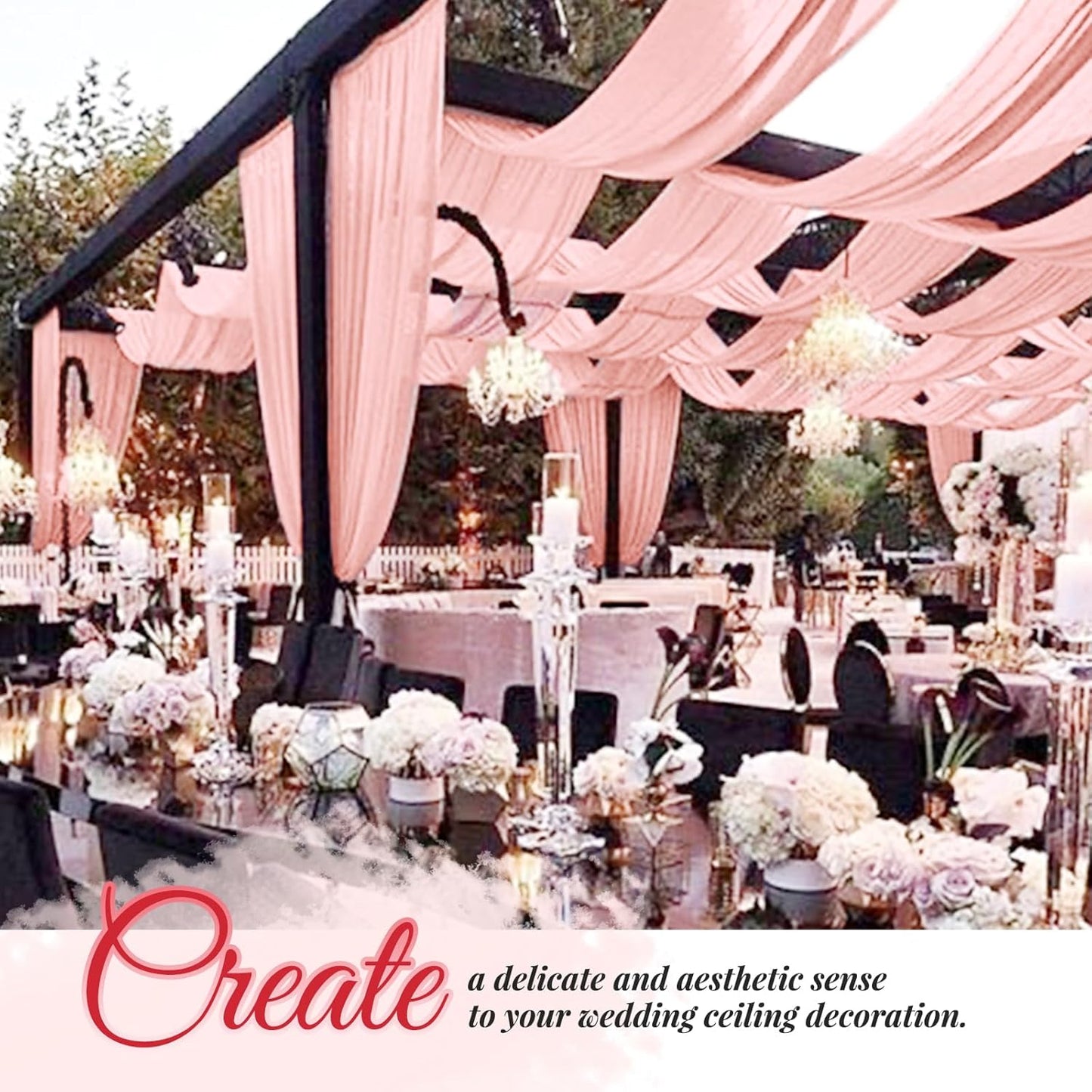 fani 6 Panels Dusty Rose Wedding Ceiling Drapes 5ftx30ft Ceiling Drapes Chiffon Fabric Arch Draping Sheer Curtains Soft Drapery Draping Wedding Ceiling Decorations for Party Ceremony Stage Swag