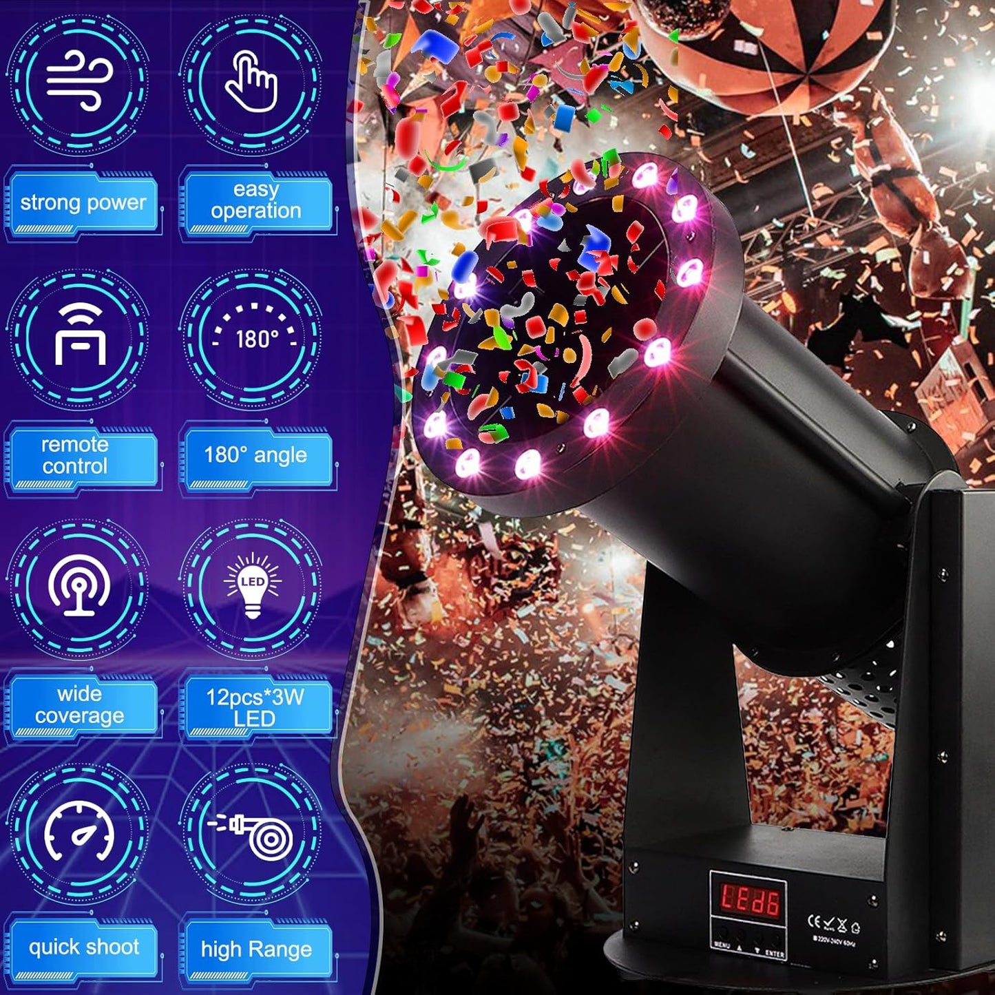 Paper Machine with 12 LED Lights and Remote Control - DMX Control Digital with Remote Perfect for DJ Parties, Nightclubs, Weddings and Events