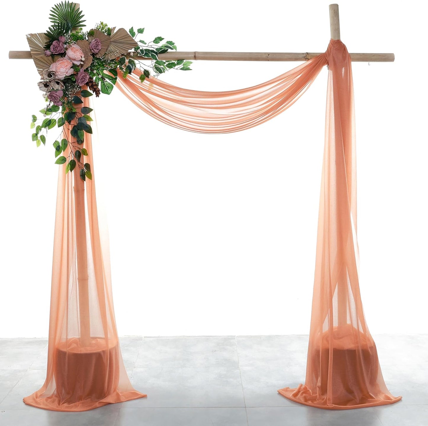 VDS Pack of 2 Panel (30 Inch X 30 Feet) Wedding Arch Draping Fabric Sheer Chiffon Fabric Drapery for Wedding Ceremony Reception Swag Backdrop Canopy Chuppah ARBO Altars Decoration (Coral Peach)