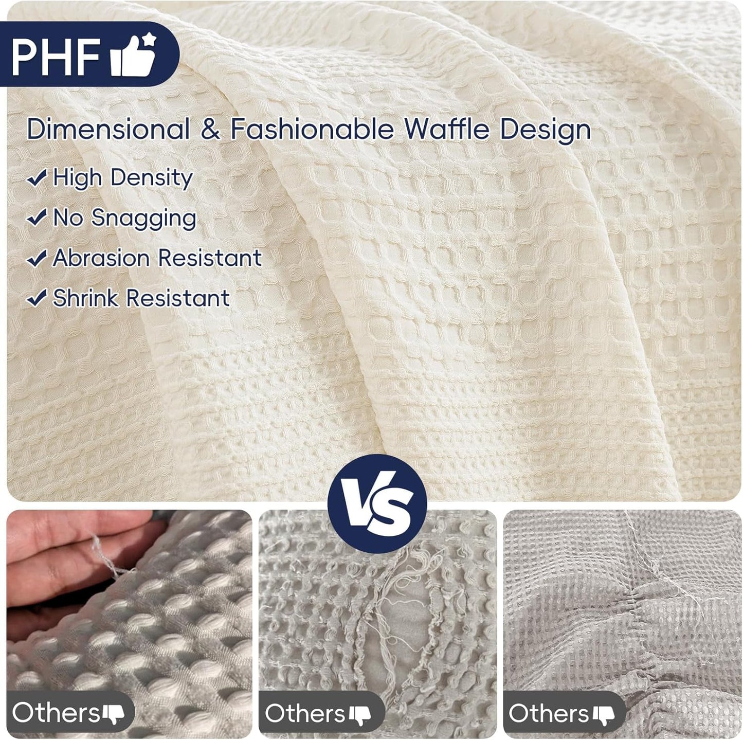 PHF Lightweight Waffle Weave Blanket Twin Size, Breathable & Ultra Soft, 66"x 90" Soft & Cozy Thin Blanket for All Season & Hot Sleepers, Bed, Home Decor - Coconut White