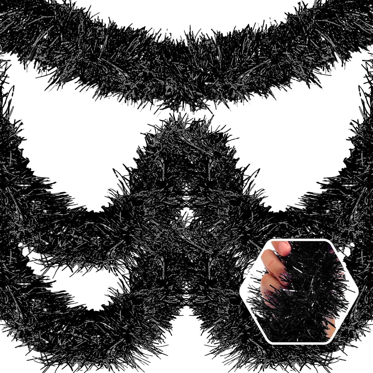 50 Feet Christmas Foil Fringe Banner Metallic Tassle Garland Metallic Backdrop Parade Floats Shiny Hanging Ceiling, Valentine's, Wedding, New Year Party Decorations(2" x 50', Black)