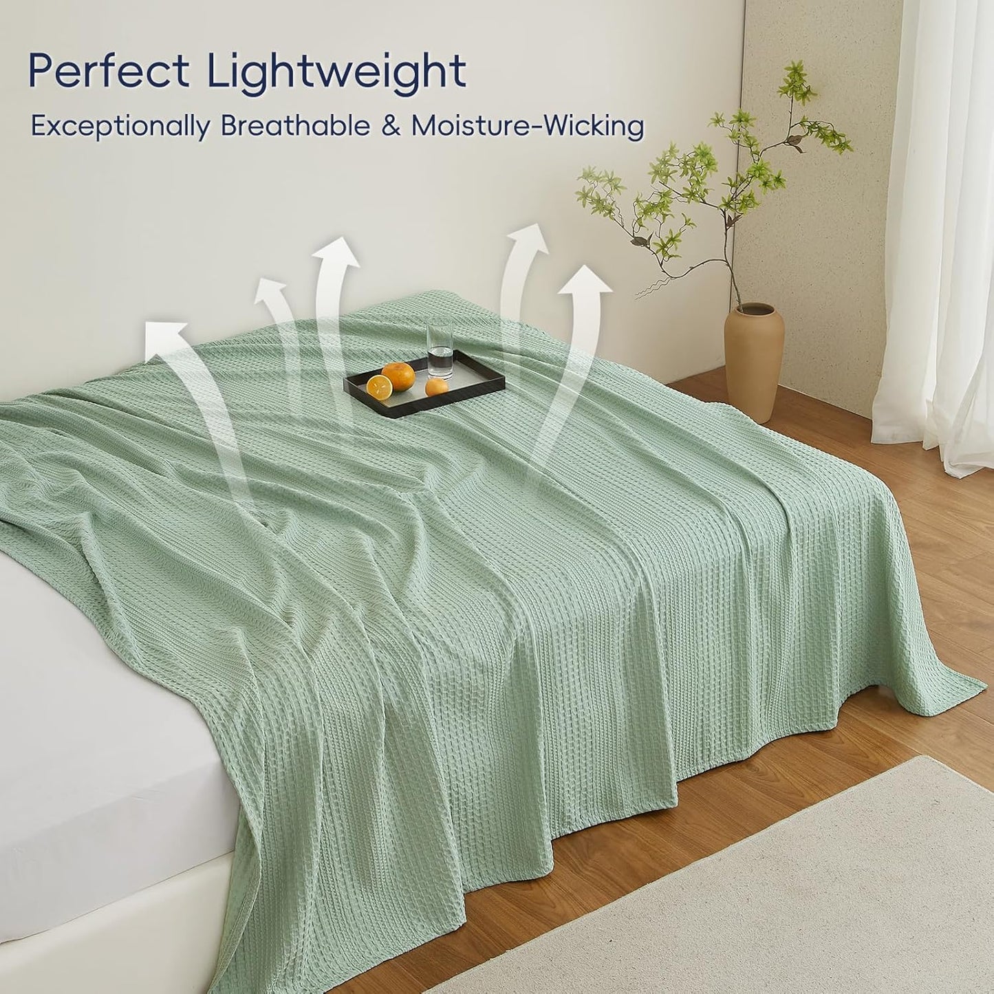 PHF Lightweight Waffle Weave Blanket Twin Size, Breathable & Ultra Soft, 66"x 90" Soft & Cozy Thin Blanket for All Season & Hot Sleepers, Bed, Home Decor - Sage Green