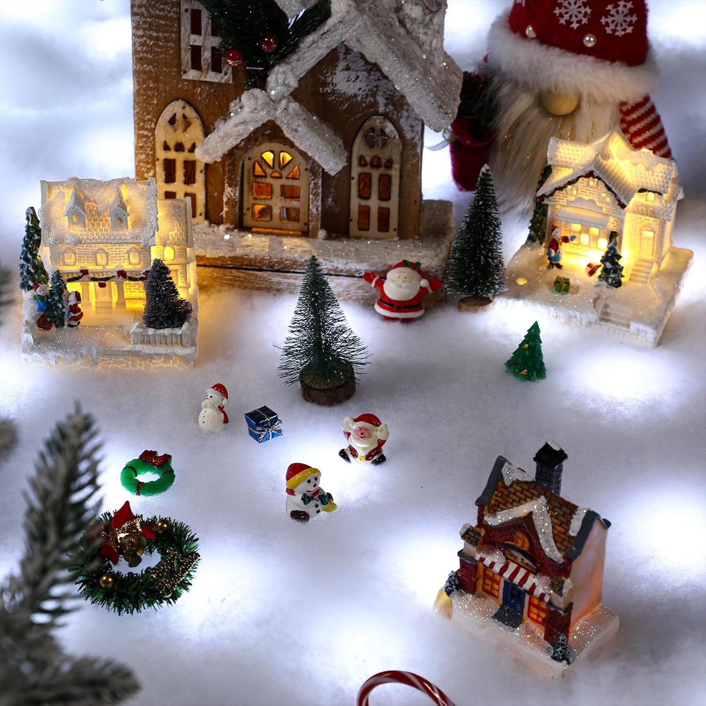 VIHOSE Christmas Snow Blanket with LED Lights String Pre Lit Artificial Fake Snow Blanket Roll Lighted Table Runner for Christmas Tree Village Display Winter Holiday Decor (White Light,94'' X 24'')