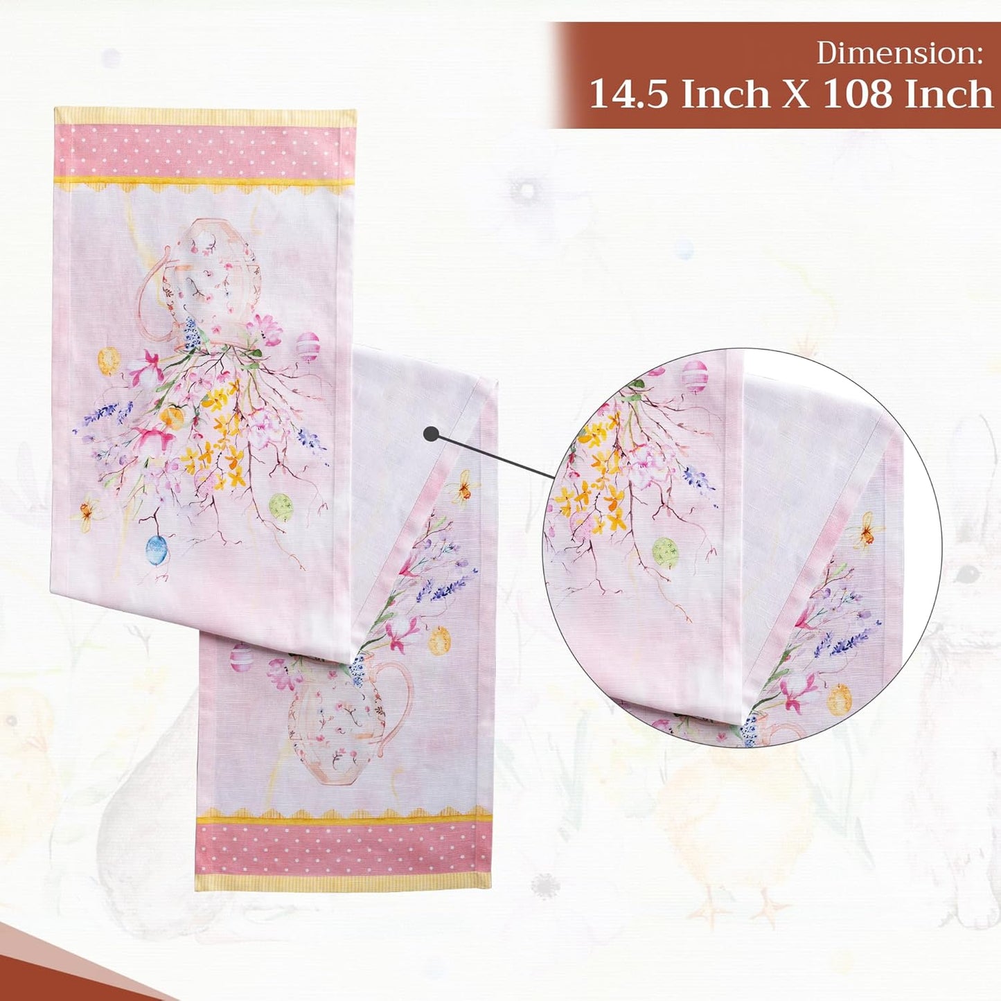 Maison d' Hermine Table Runner 100% Cotton Single Layer Table Runners 108 inches Long Decorative for Home Kitchen Dining Party Wedding Bridal Shower Spring Summer (Easter Zest, 14.50" x 108")