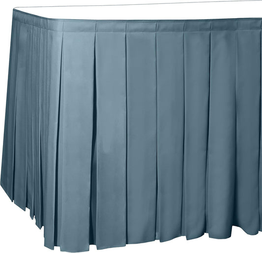 Ultimate Textile Pleat Polyester Fabric Table Skirt - Machine Washable Flame Resistant with Clips for Events, Weddings & Trade Shows, Cut & Sewn in Paterson, NJ - Slate, 14' Box Pleat