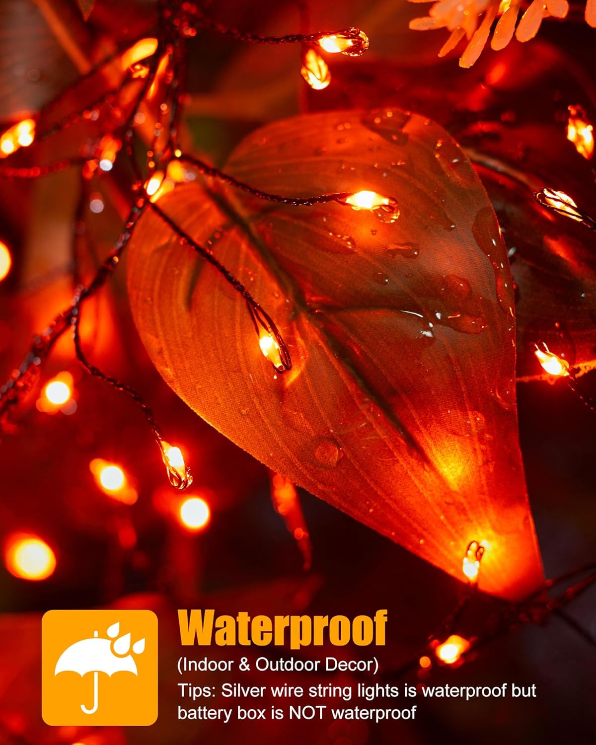 Minetom Fairy Lights Battery Operated, String Lights Waterproof Silver Wire 5 Feet 60 Led Firecracker Starry Lights for DIY Wreath Home Party Bedroom Mason Jar Indoor Halloween Decoration, Orange