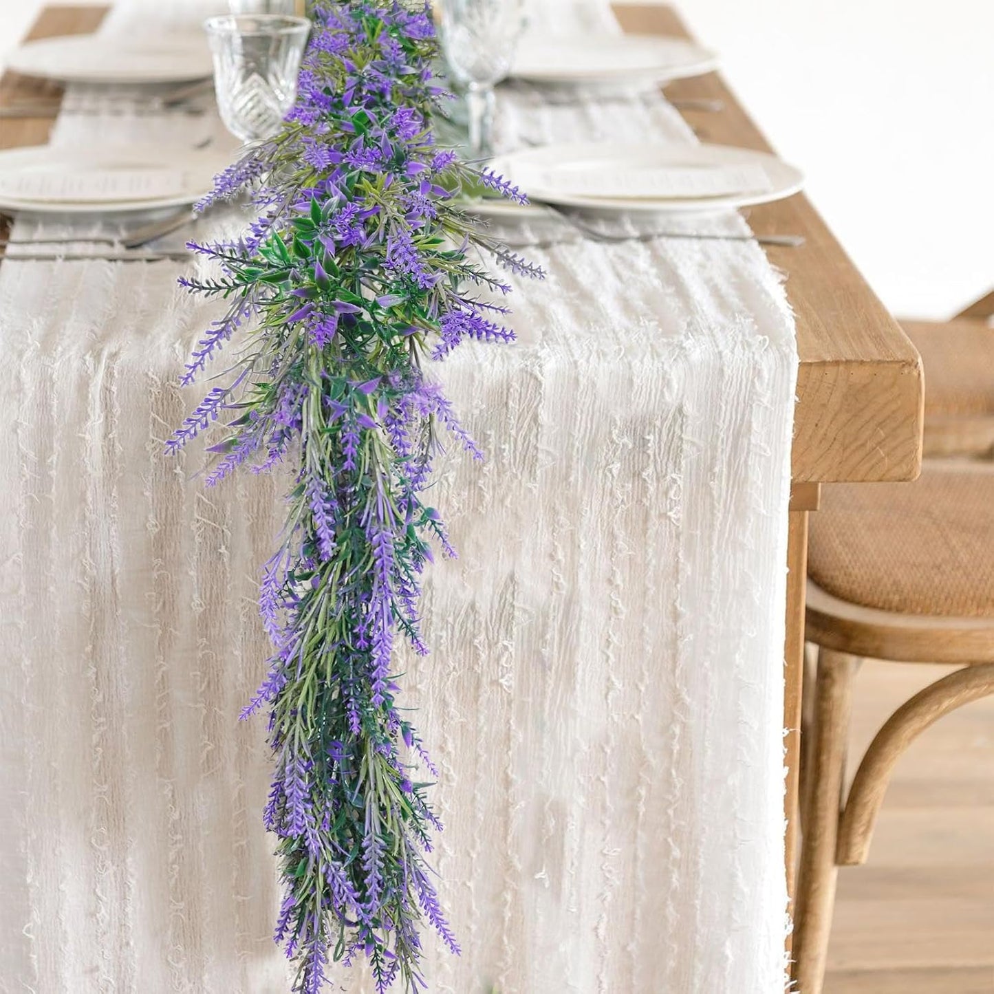 MAKHOT 6Ft Purple Lavender Artificial Garland Decor, Spring Summer All Year Lavender Deep Purple Garland, Green Wreath Vines Decorations for Table Home Wedding Mantle Arch Porch Party