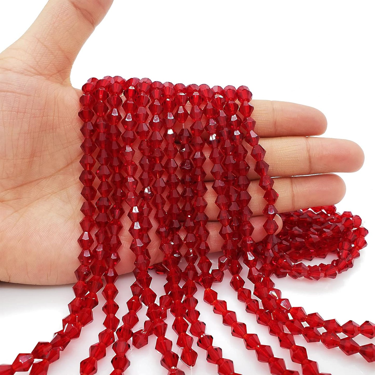 6mm Bicone 450Pcs Red Crystal Glass Beads Faceted Bicone Shape Crystal Glass Spacer Beads for Bracelet Necklace Decorative Hand Jewelry Making (Red, 6MM)