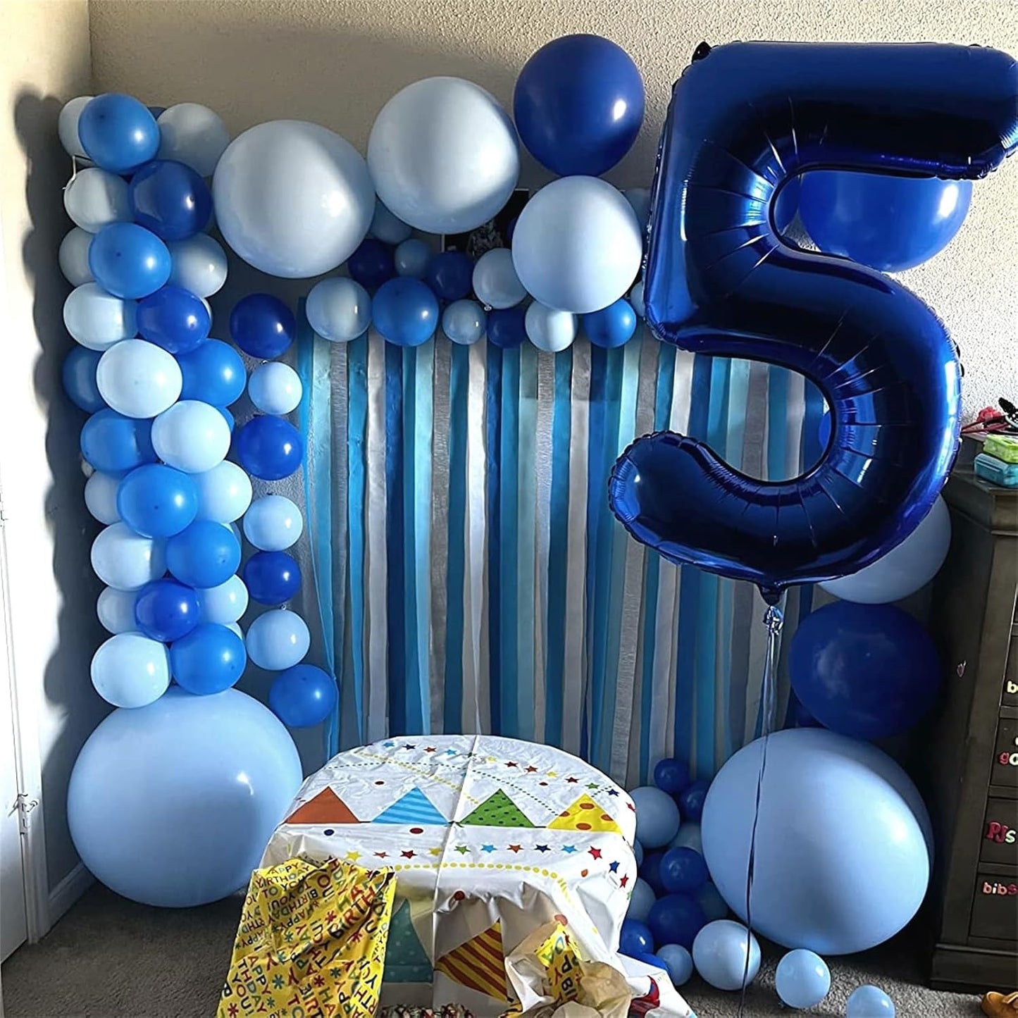 Navy Blue 5 Balloons, 40" Giant Helium Foil Number 0-9 Dark Blue Birthday Balloon for Boys, Self Inflating Digit 5 Balloons for Men Anniversary New Year Party Decorations Supplies