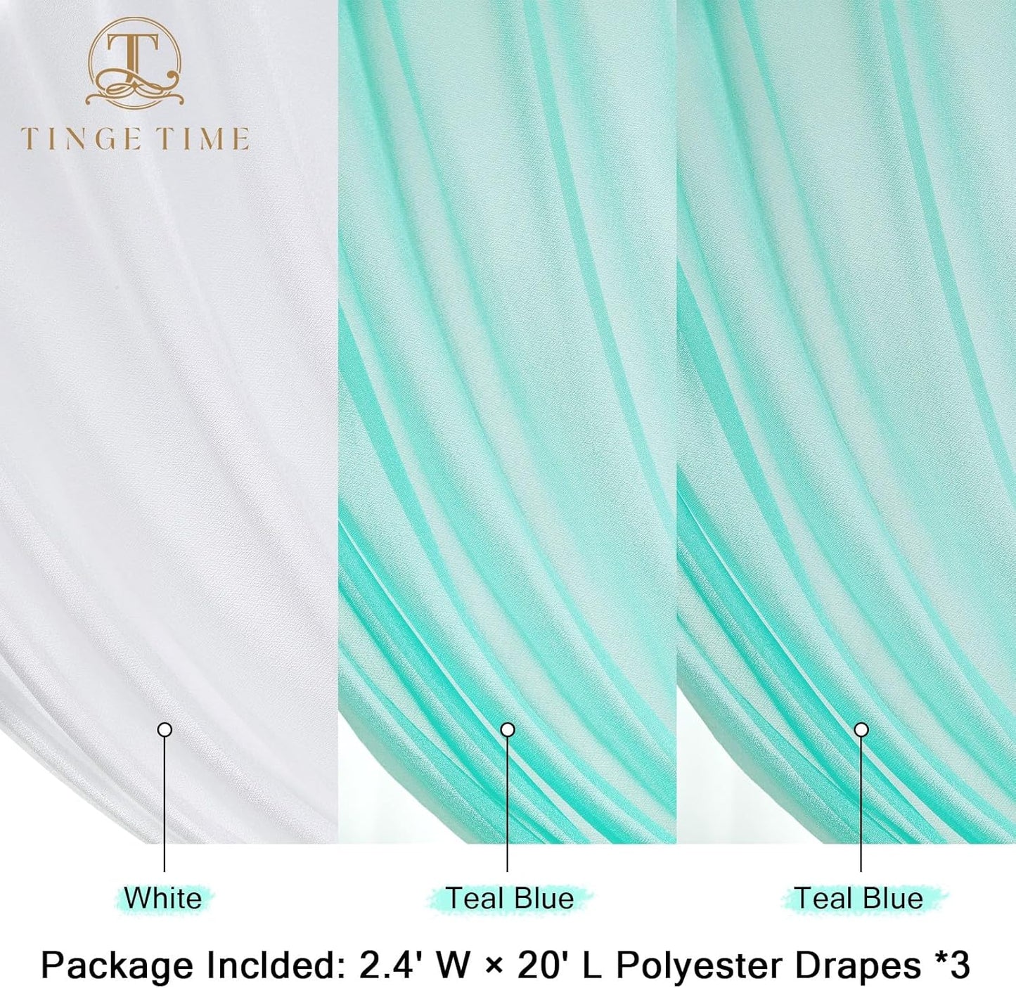 TINGE TIME 3 Panels Wedding Arch Draping Fabric, 30" x 20ft Light Teal Chiffon Fabric Drapery Sheer Backdrop Curtain for Weddings Ceremony Party Decoration, Wedding Arch Drapes for Weddings Ceremony