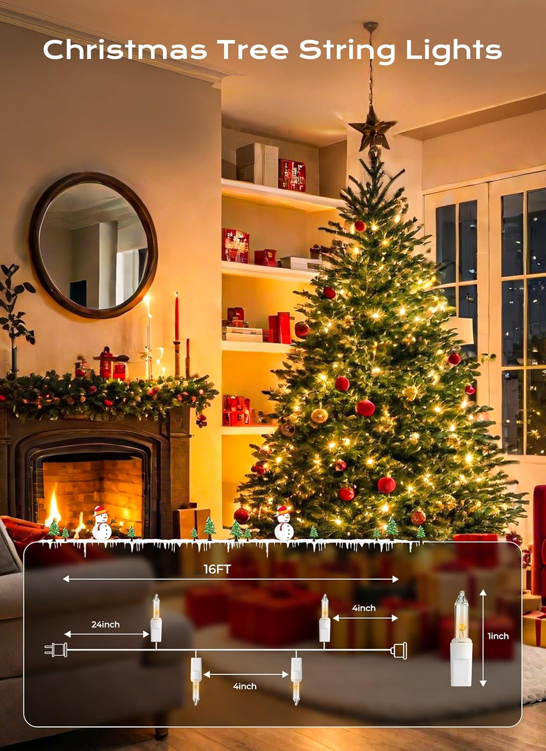 Minetom LED Clear White Christmas String Lights, 100 Count 33 Feet LED Christmas Lights Bulb, Christmas Decorations Indoor, Christma Tree Lights for Indoor Outdoor Xmas Wedding Party Festival