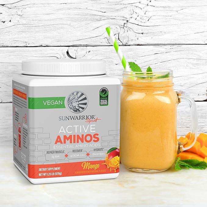 Sunwarrior Amino Acids Amino Energy Powder Essential Amino Acids EAA & BCAA | Muscle Repair Hydration & Recovery | Promote Wellness Strength & Endurance | Mango Flavor | 30 Servings | Active Aminos