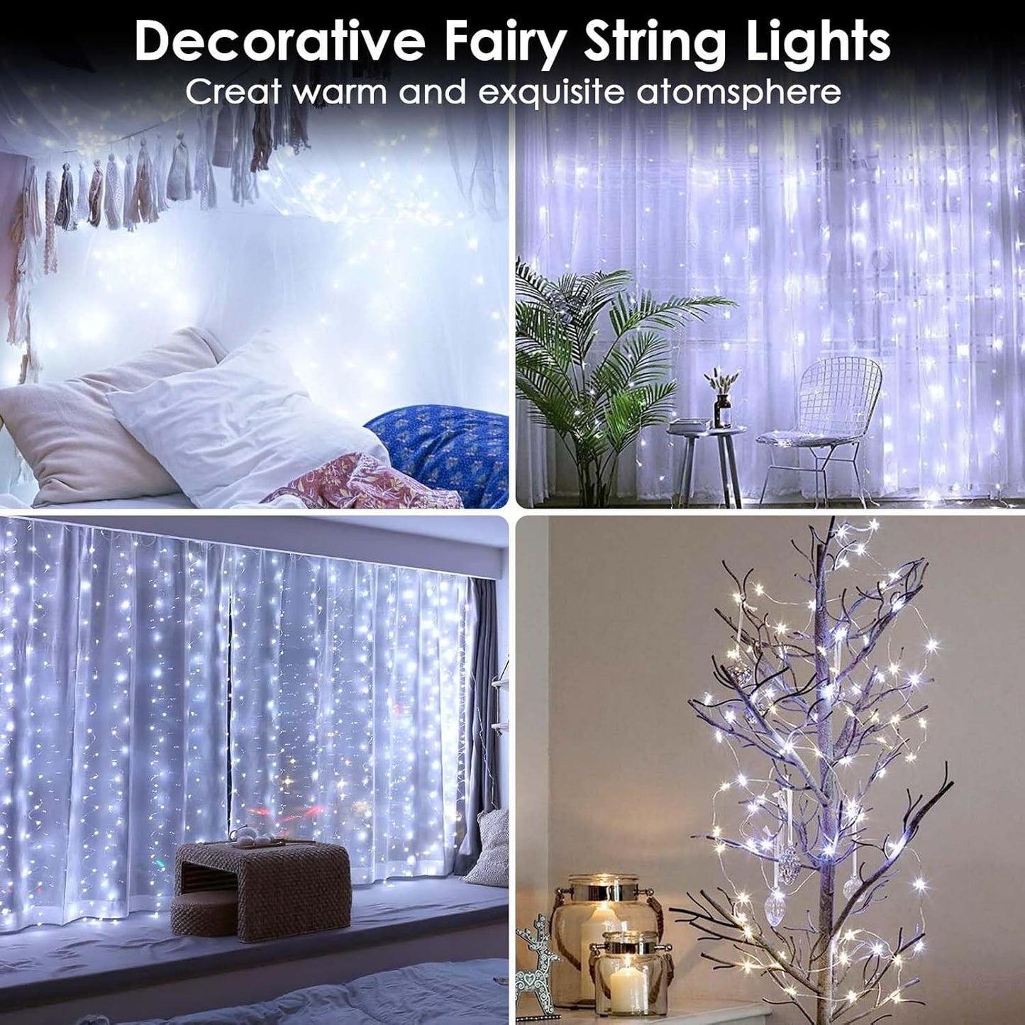 2-Pack Fairy Lights Battery Operated with Remote, Waterproof 66FT 200 LED Battery String Lights Outdoor Indoor, 8 Modes Twinkle Lights with Timer for Bedroom Wedding DIY Christmas Decor (Cool White)
