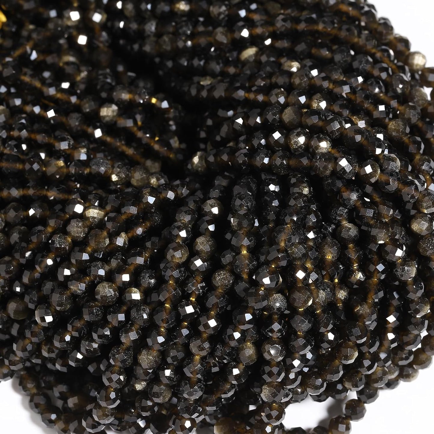Song Xi 180pcs 2mm Natural Gold Obsidian Gemstone Beads Faceted Round Loose Stone Beads for Jewelry Making