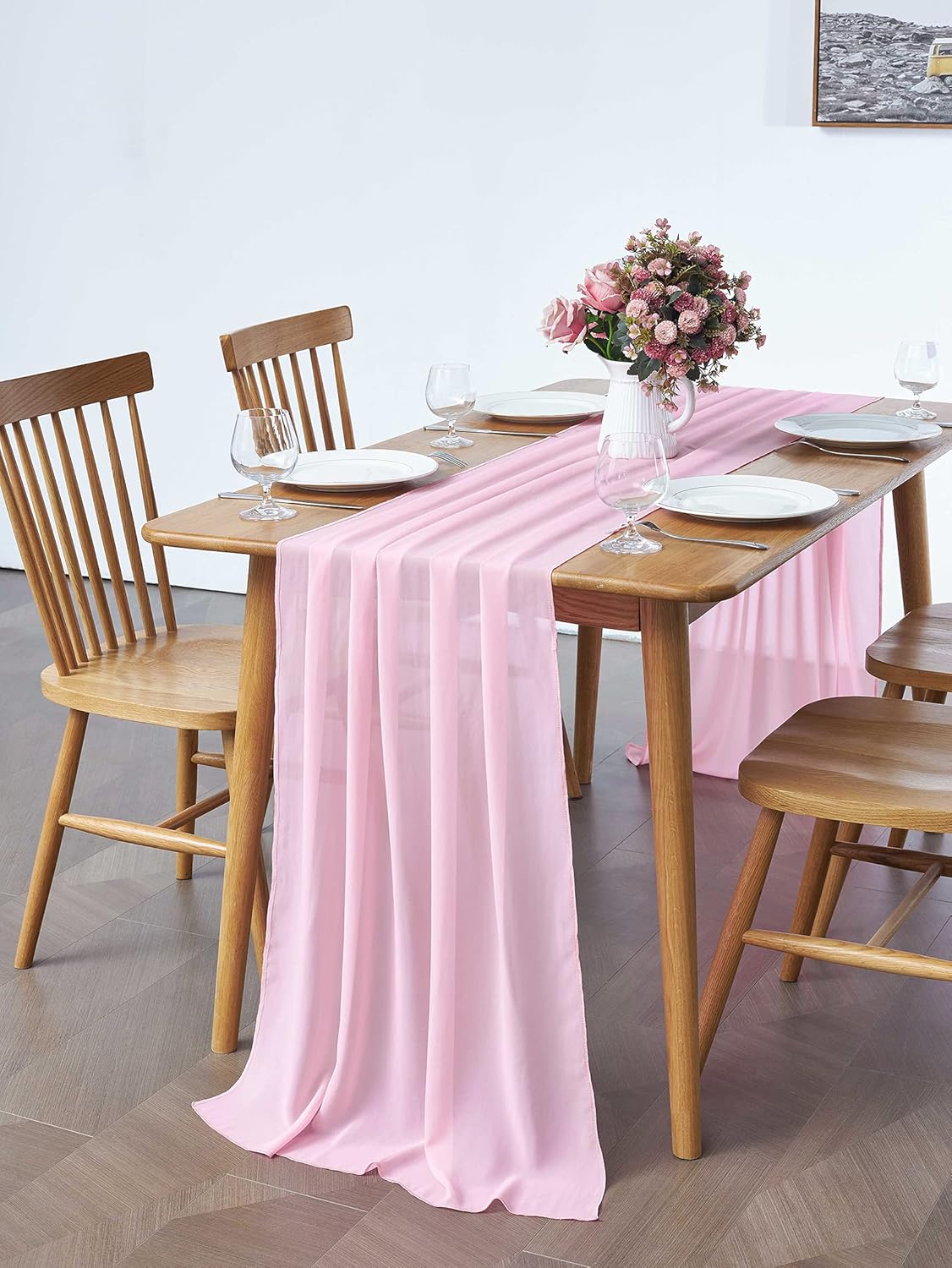 5 Pack 10Ft Pink Chiffon Table Runner Sheer 29x120 Inch for Romantic Wedding Decor Bridal & Baby Shower Birthday Rustic Party Decoration
