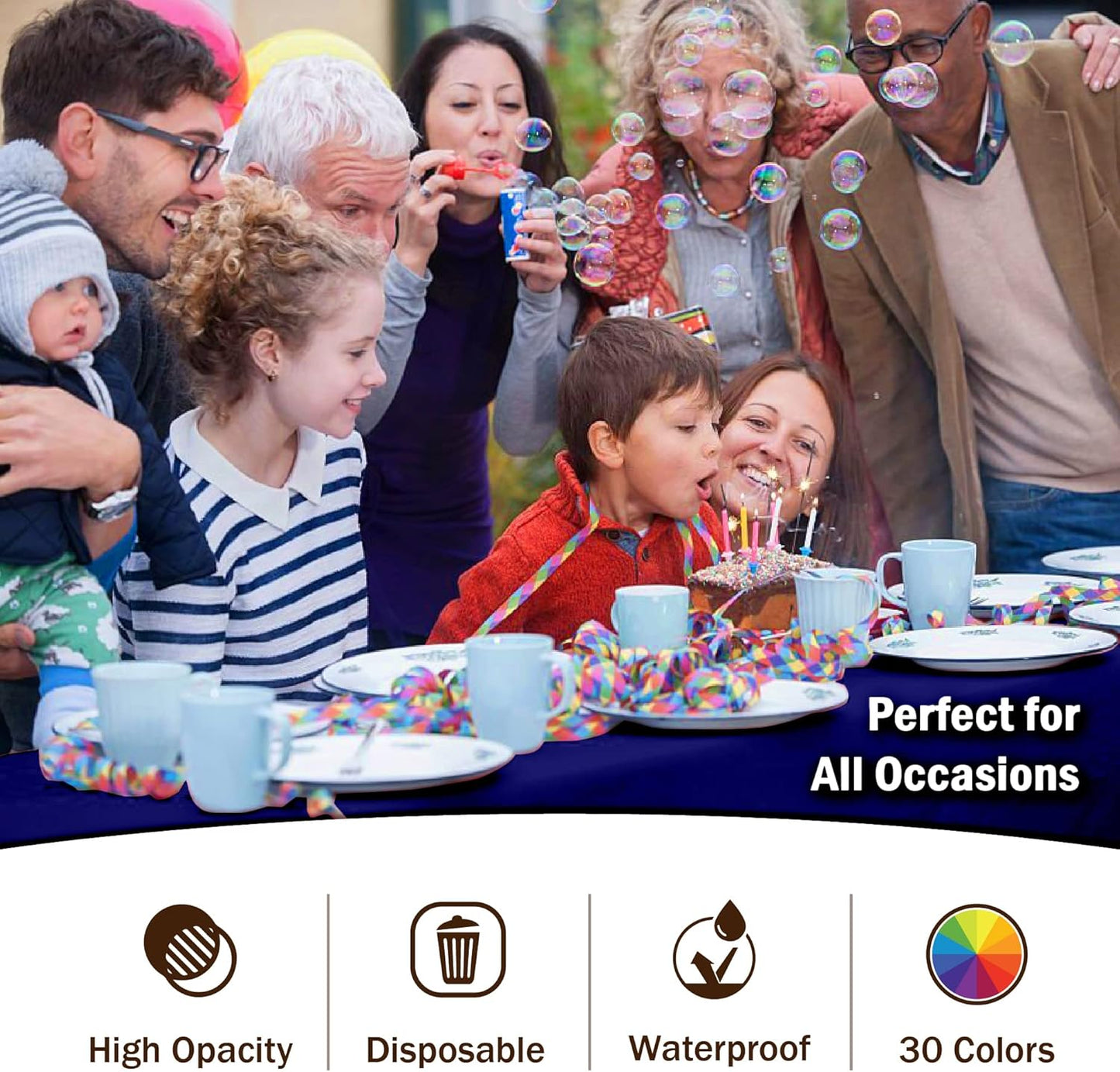 Party Solids 12-Pack Premium Plastic 54in. x 108in. Rectangle Table Cover - Navy Blue