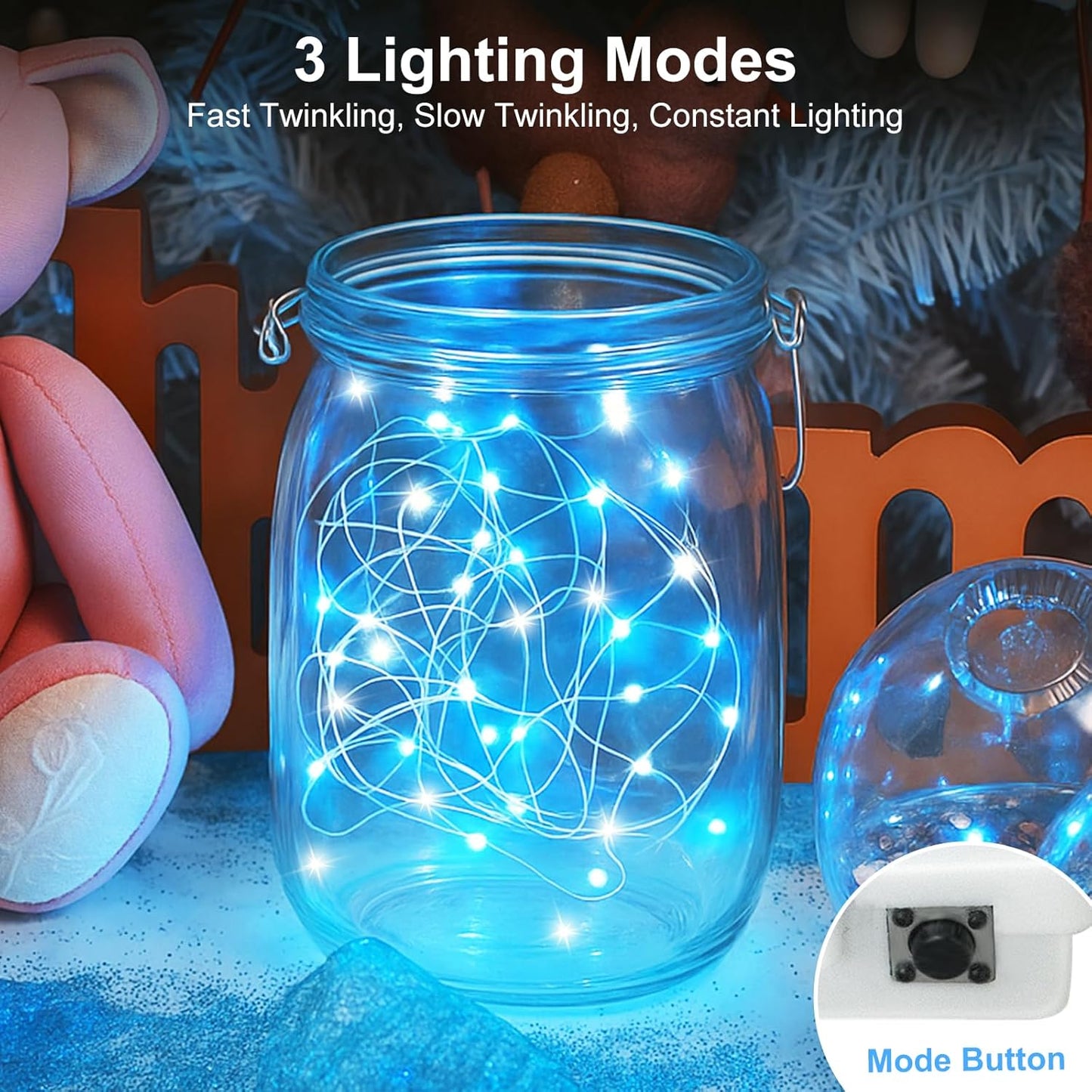 btfarm 30 Pack Fairy Lights Battery Operated [3 Modes], 7ft 20 Led Twinkle Lights String Lights Waterproof Bulk Small Mini Silver Wire for Christmas Mason Jars Wedding Table Centerpiece, Blue White
