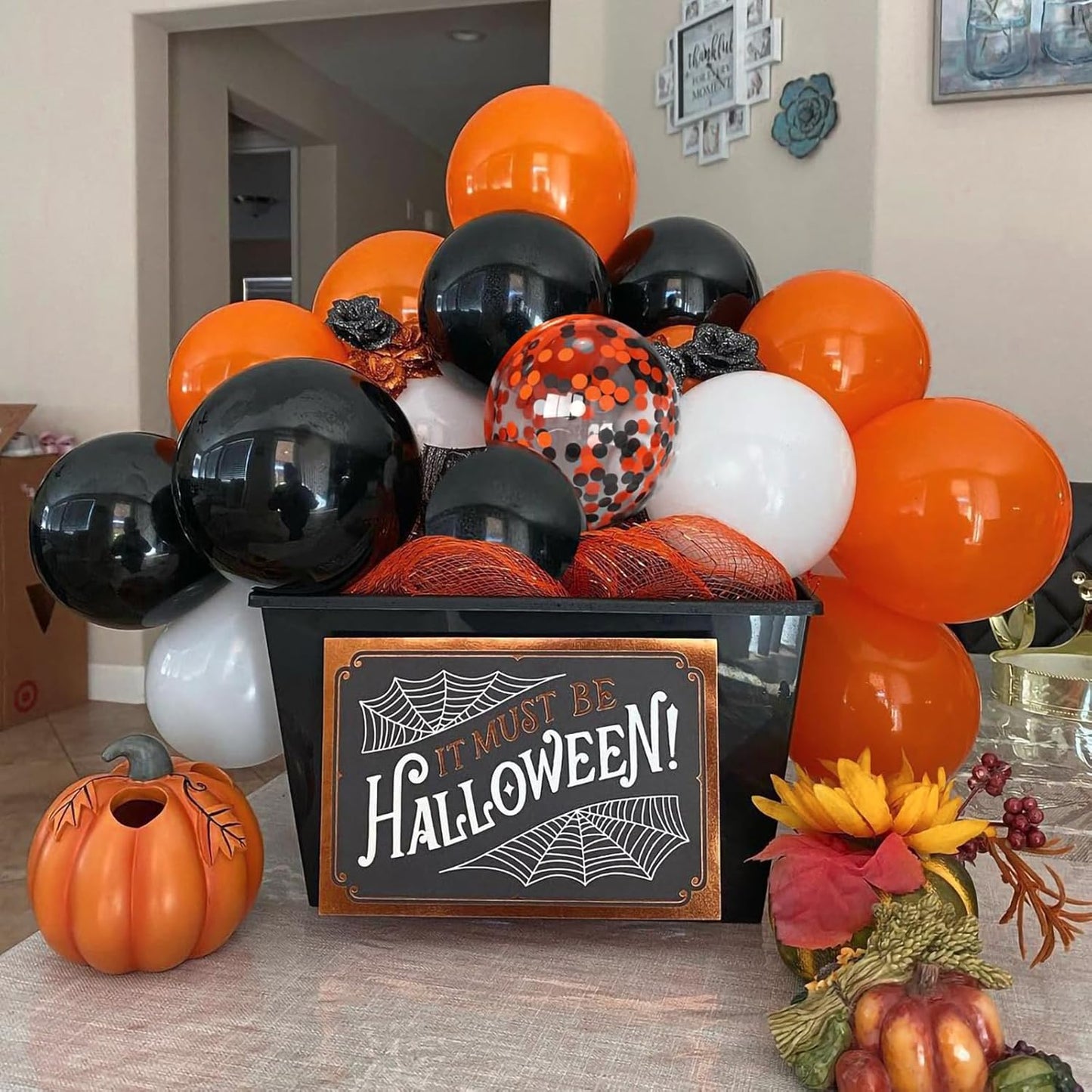Halloween Black and Orange Balloons Set, 60Pcs 12 Inch Orange Black Confetti Latex Balloon for Halloween Baby Shower Spooky Birthday Party Bar Anniversary Graduation Decorations