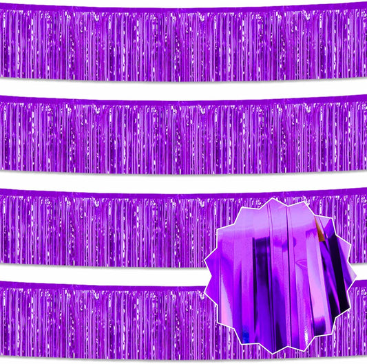 4 Pack 10 Ft Purple Foil Fringe Garland Metallic Streamers Tinsel Banner Wall Hanging Garland Backdrop for Parade Floats, Halloween, Christmas, Thanksgiving, New Year Party Decorations