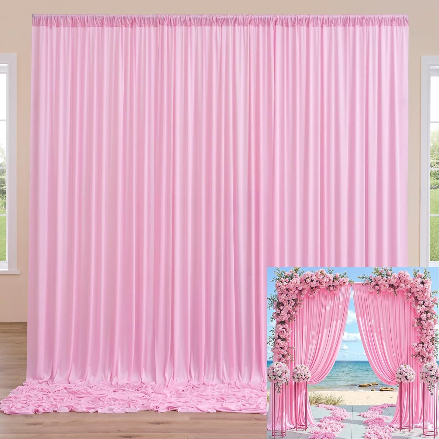Wrinkle Free Pink Backdrop Curtain for Parties Background, Silky Photo Curtains Backdrop Drapes 2 Panels Back Drop Cloth for Wedding Birthday Photography Baby Shower Decor,10ftx10ft