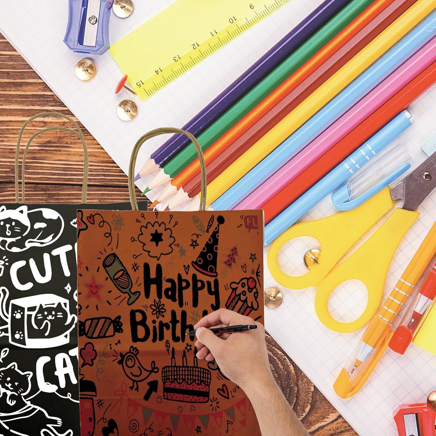 BAG BOX 25 Pack Small 5.9x3.1x8.25 Inch Orange Kraft Paper Gift Bags with Handles for Bulk Shopping, Retail, Craft, Party Favors, Wedding, Grocery & Sacks