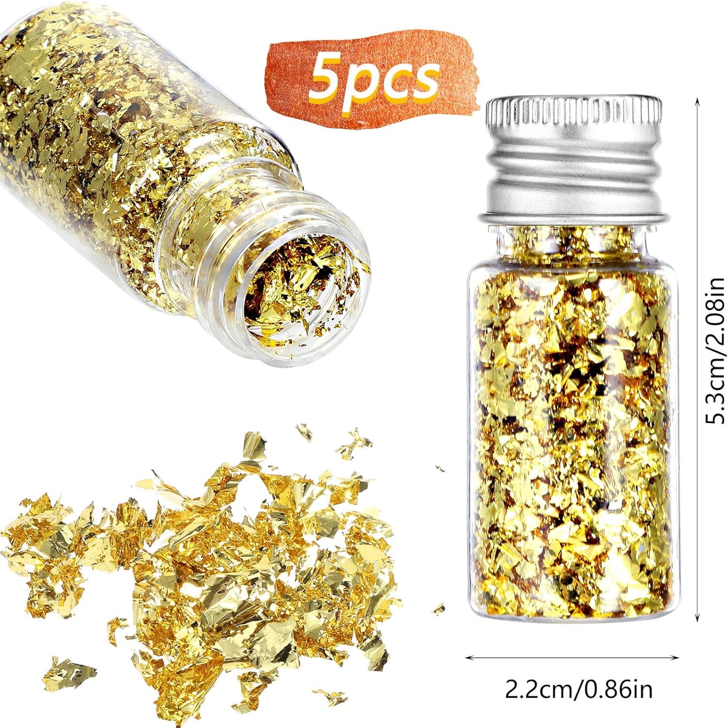 5Pcs Decorative Gold Leaf, Multifunction Gold Flakes Cake Decoration Baking Foil Decor with Plastic Tweezers for Cooking Dessert Steak Decoration Crafts Makeup