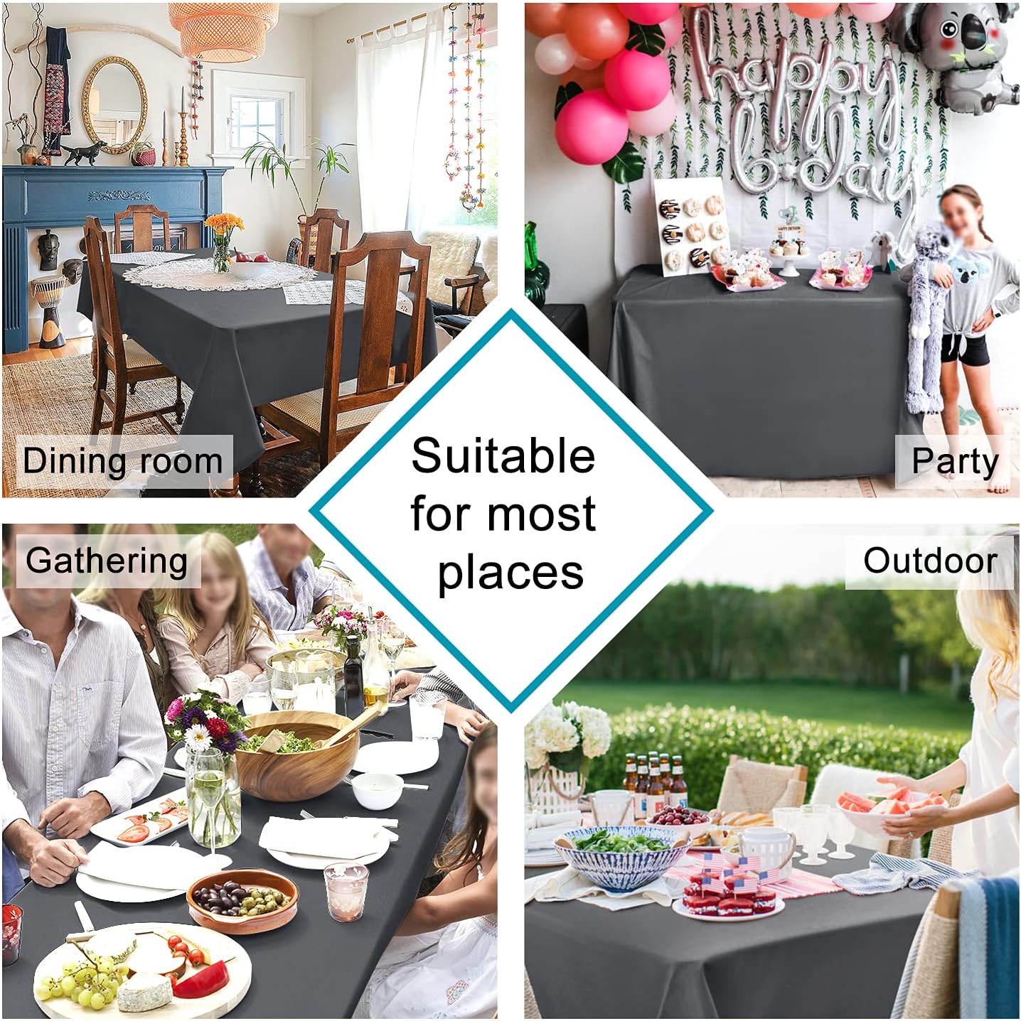 Hiasan Grey Tablecloth for Rectangle Tables - Waterproof and Spillproof Washable Fabric Table Cloth for Dining Room Kitchen Party, 60 x 102 Inch