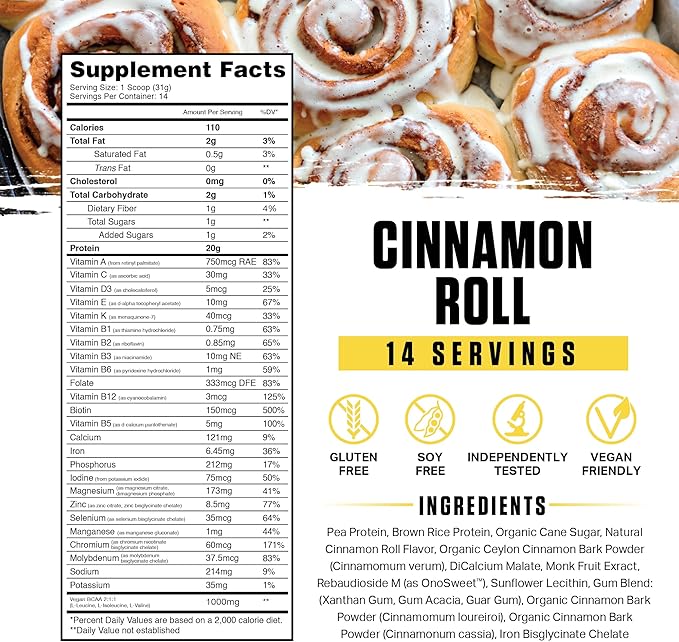 Ambrosia Planta - Premium Organic Plant-Based Protein | Vegan & Keto Friendly | Gourmet Flavors with No Bloating or Stomach Upset | Gluten & Soy Free | No Added Sugar | 14 Servings | (Cinnamon Roll)