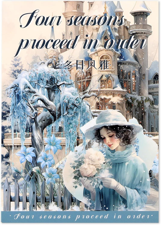 PET 20 Sheets 120 Pre-Cut Winter Stickers for Scrapbooking People Landscape Stickers Scrapbook Supplies Transparent Sticker for journaling