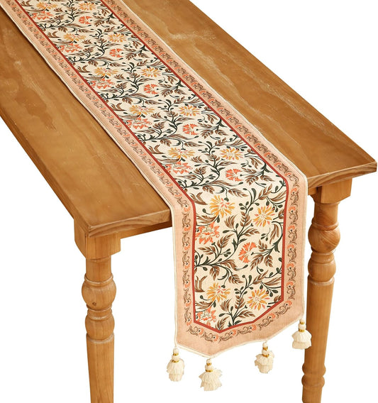 ISAENNE Designer French Elegant Linen Table Runner 71 Inches Long,Farmhouse Lily Pattern Decor Table Runners for Dining Tables,Thanksgiving,Kitchen Tables,Christmas,12"*71"-Aurora A