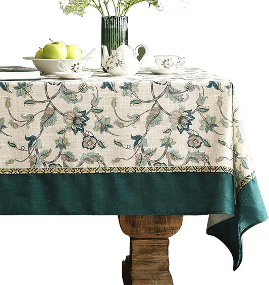 patdrea Designer Green Linen Long Rectangle Tablecloth,Vintage Floral Pattern Breathable Table Cloth,Home Table Cover Decor for Kitchen Dining,Christmas,Thanksgiving,Holiday,Party,63"x94"-Noah