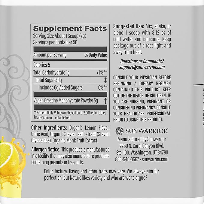 Creatine Monohydrate Powder Micronized PreWorkout Recovery Supplement Support Muscle Building Strength Training Cognition Vegan & Keto Friendly, Easily Mixes 50 Servings Lemonade Flavored