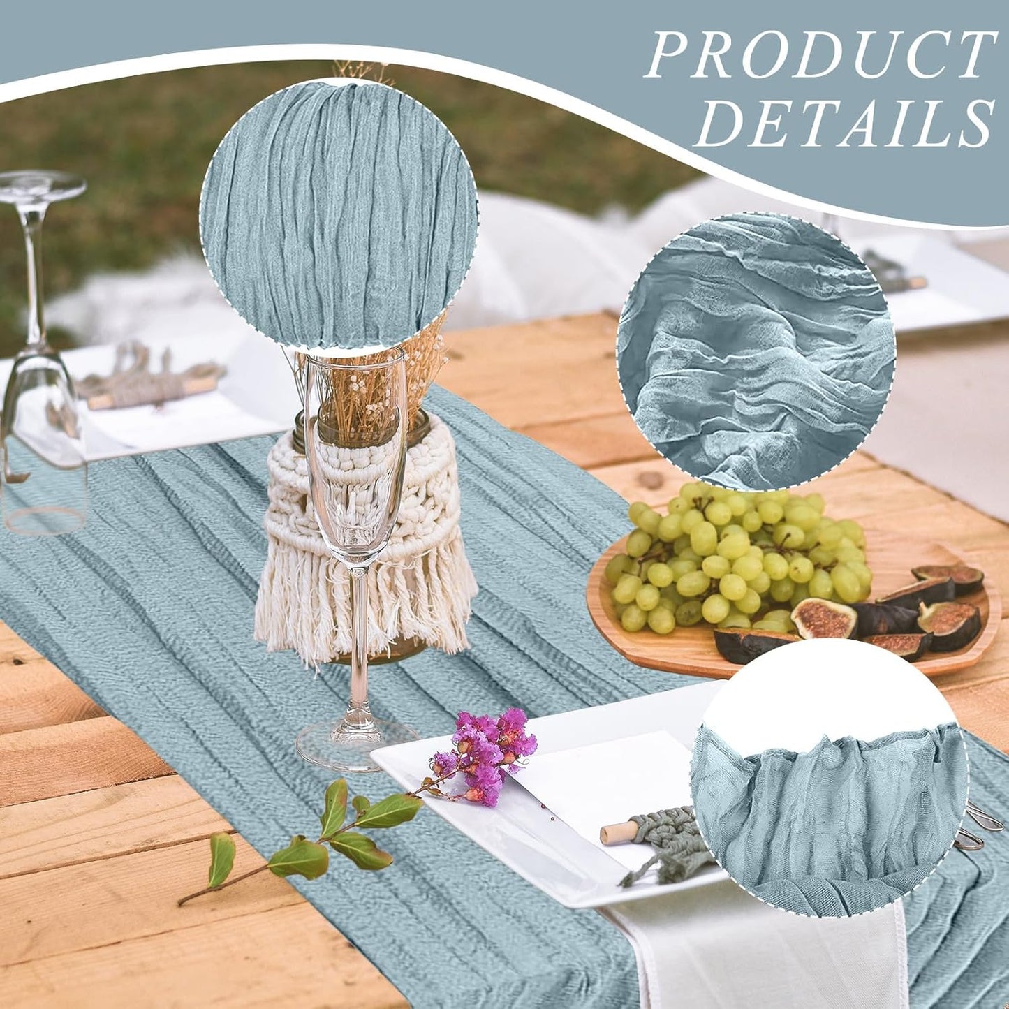12 Pack Cheesecloth Table Runner, Runner Gauze Boho Wedding Decor Romantic Table Runner for Wedding Birthday Party(35" x 118")(Grayblue)