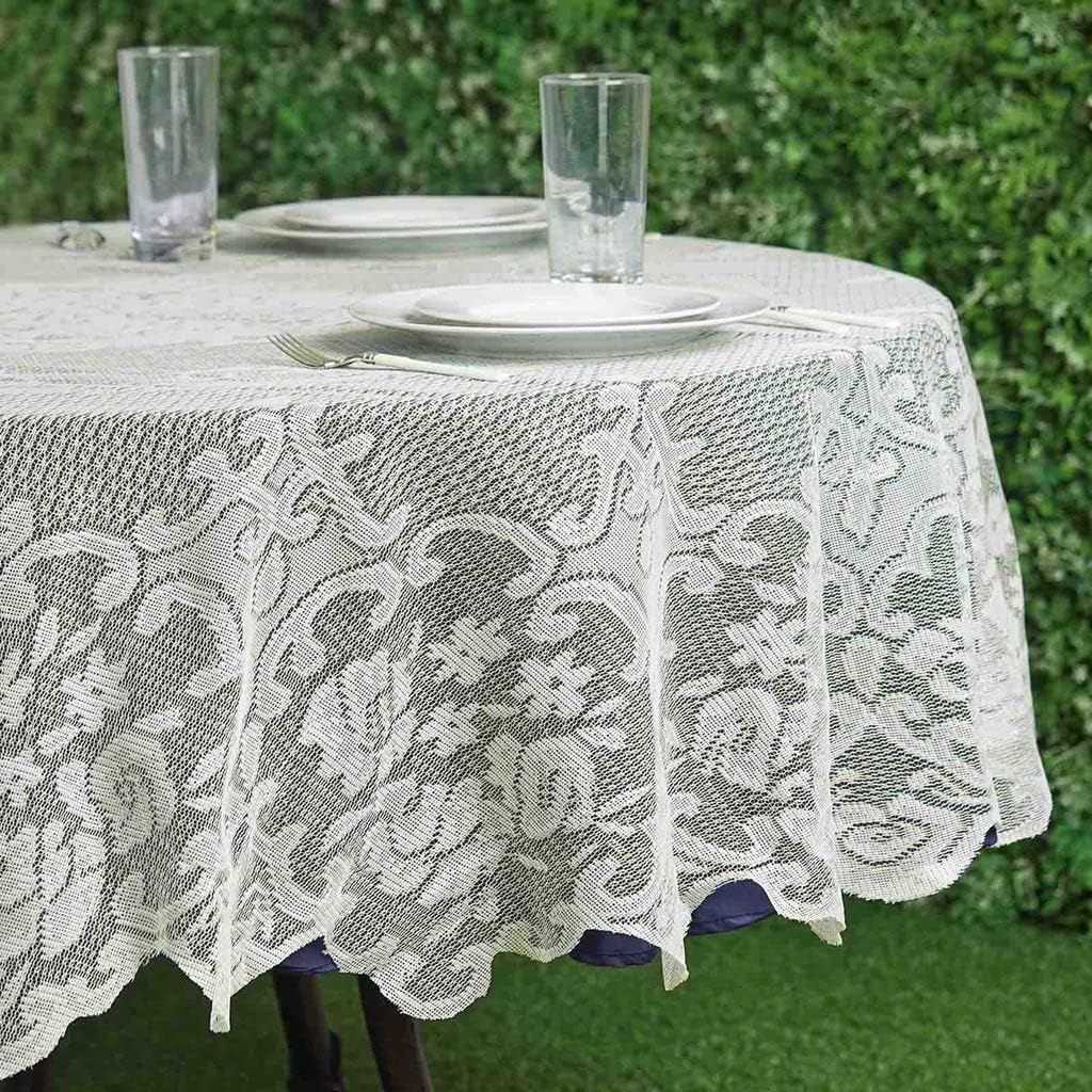 Tableclothsfactory 70" Premium Lace Ivory Round Tablecloth for Banquet Party Wedding Event Home Decoration