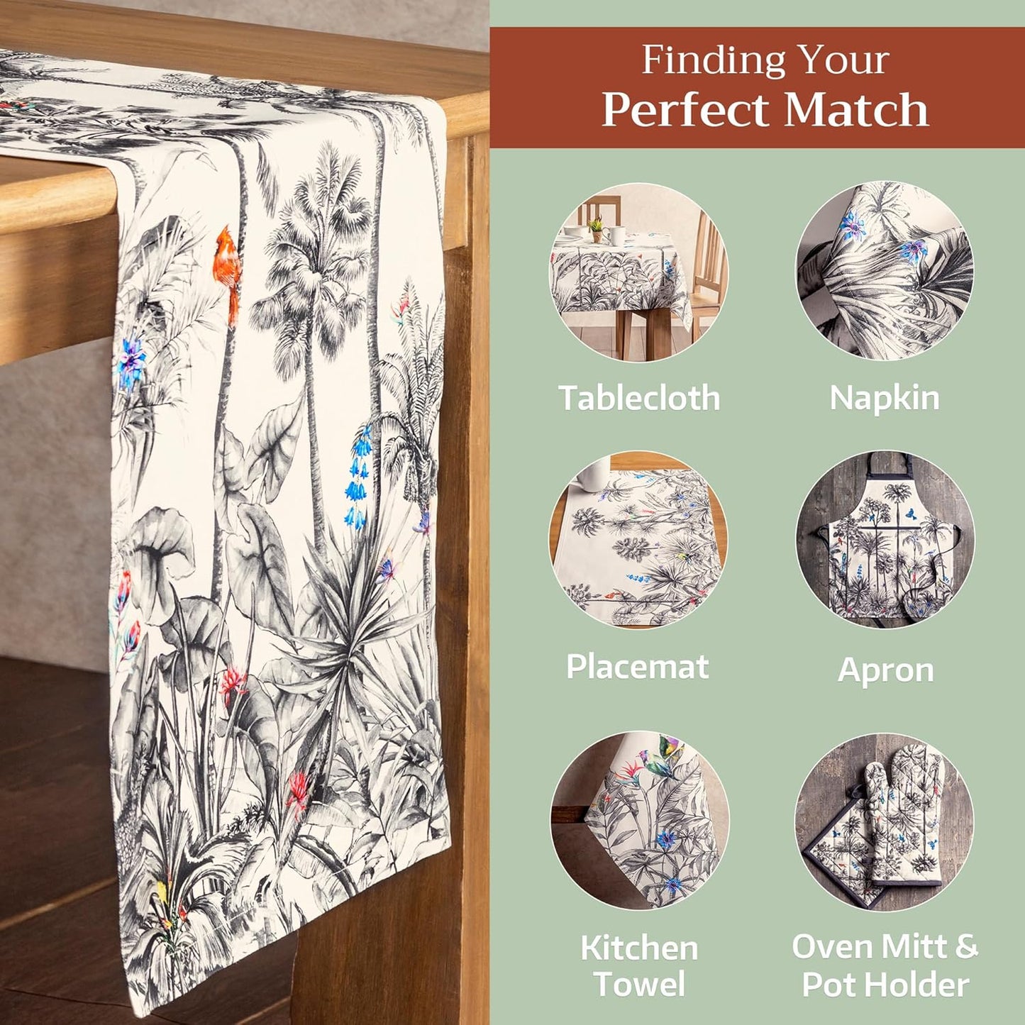 Maison d' Hermine Table Runner 100% Cotton Single Layer Table Runners 72 inches Long for Thanksgiving Christmas Decorations Home Kitchen Dining Party Wedding (Amazonia, 14.5" x 72")